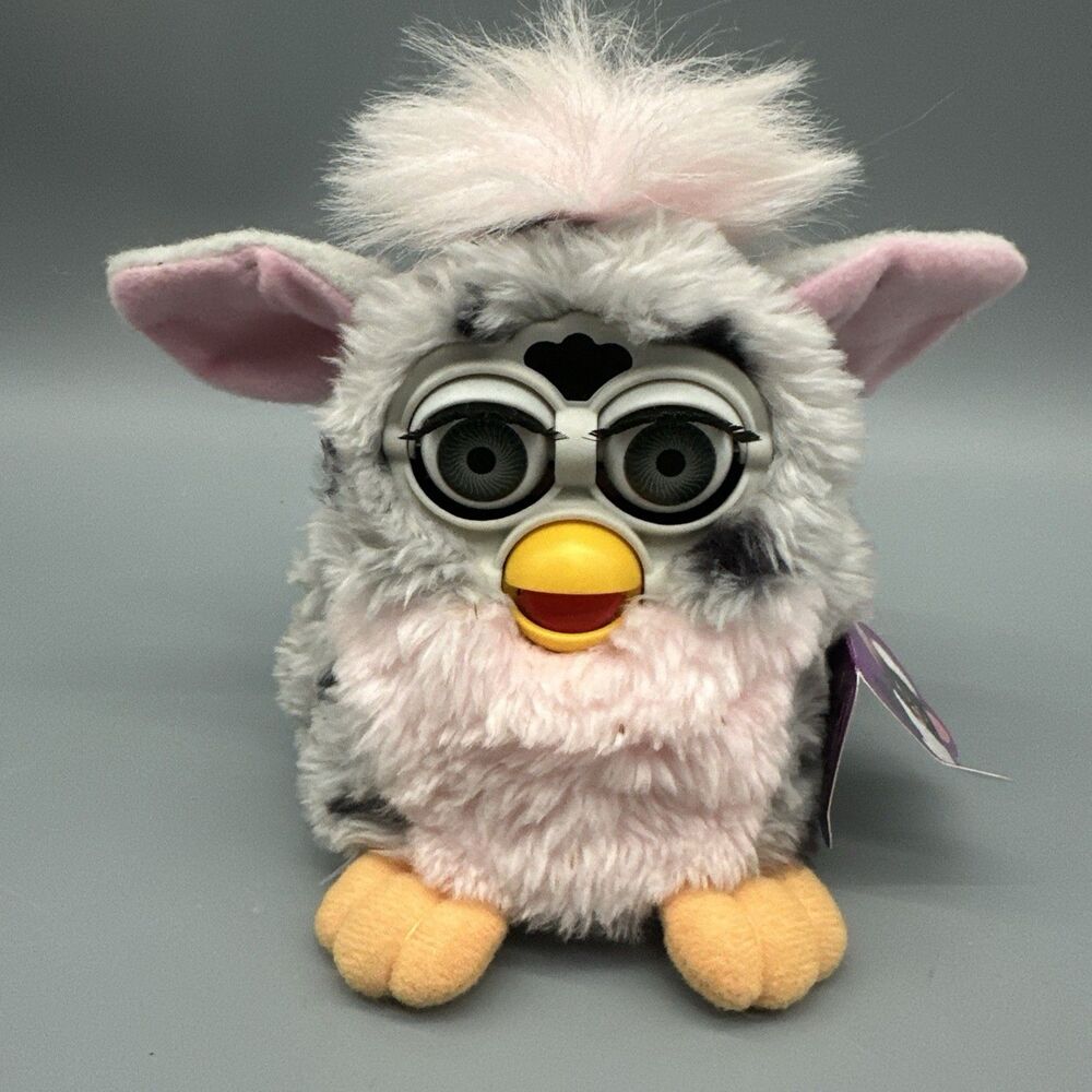 1998 Furby Grey with Black Spots & Pink Belly 70-800 Works Great Needs Cleaned